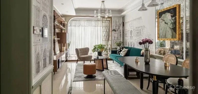 90㎡复古混搭浪漫精致室内设计