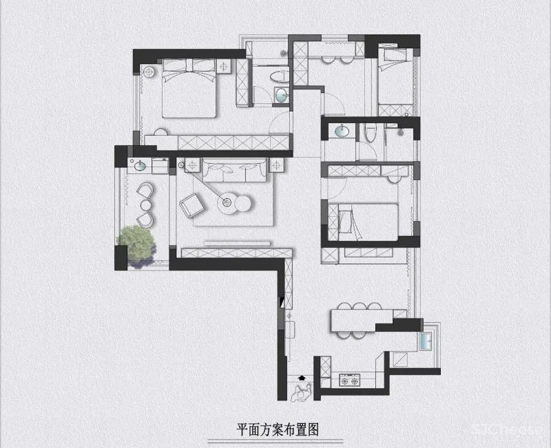 黑、白、灰、木，简练时尚的现代空间｜迪尚设计