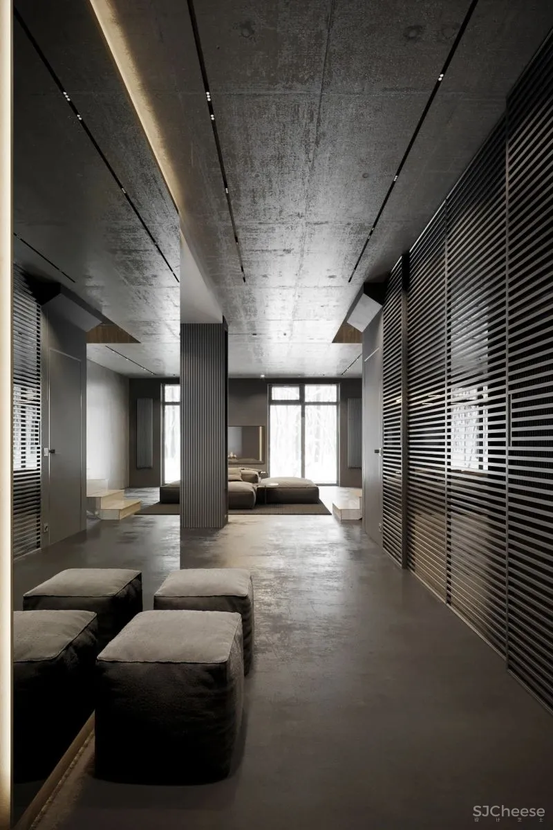 高级灰复式公寓,混凝土这么用简单又大气