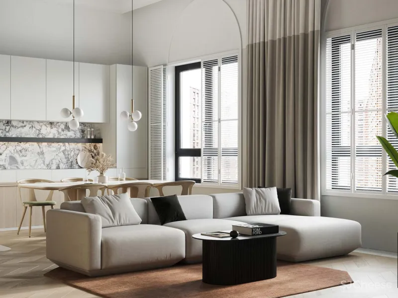 90㎡ 两室一厅,拱形元素的时尚应用,清爽又个性!