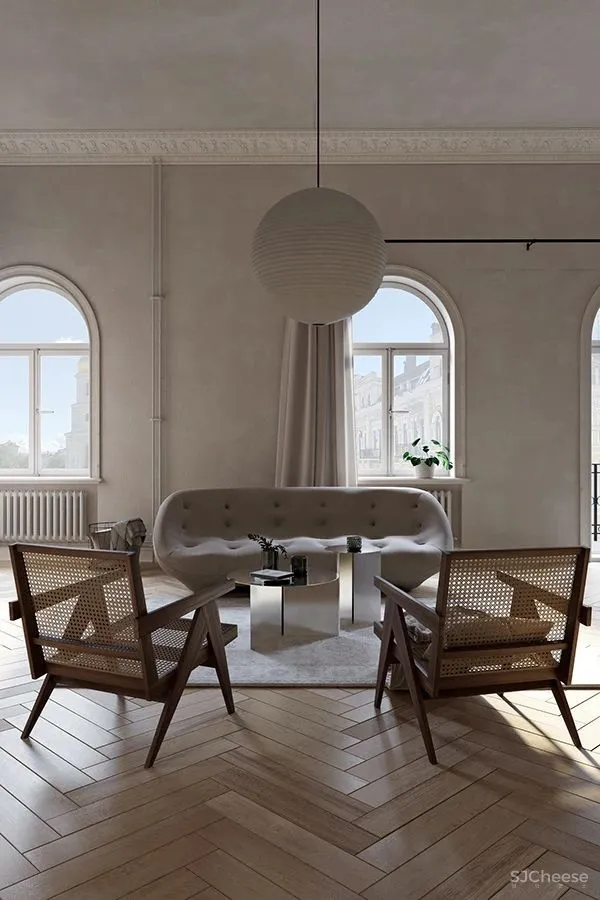 三个拱形门通往三个天地,一张双人床斜放在客厅!