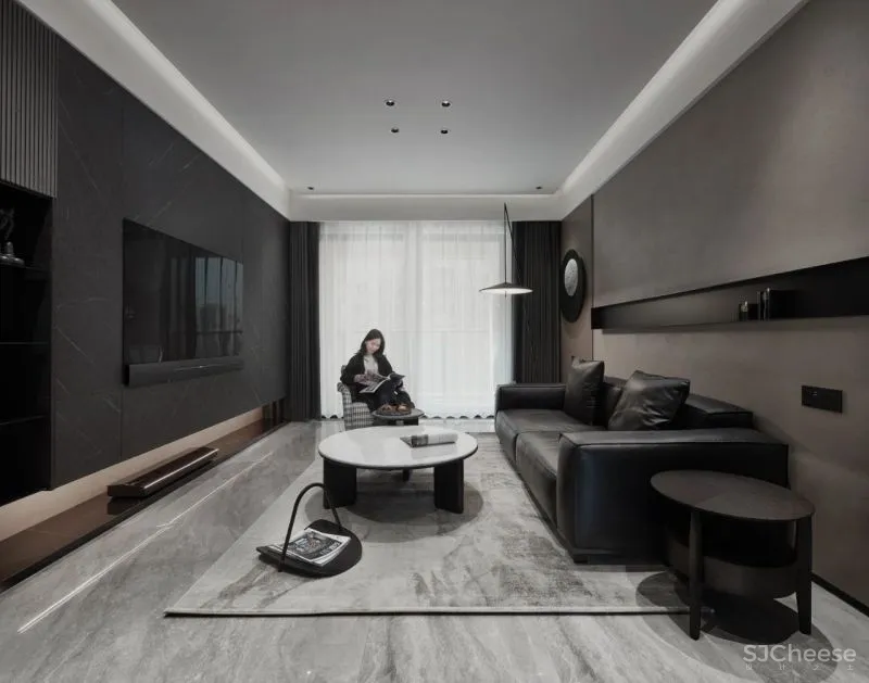 黑、白、灰、木，简练时尚的现代空间｜迪尚设计