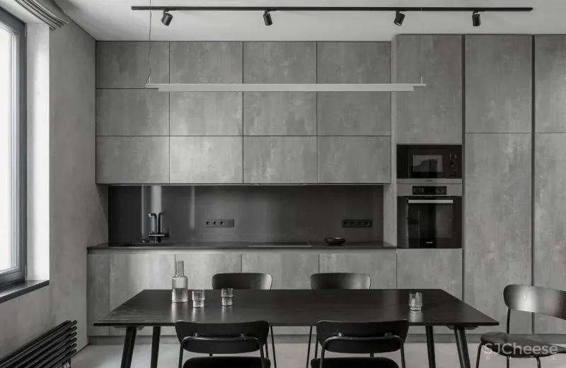 一间75平米的水泥灰公寓，利用色彩的装饰，拥有时髦与平衡感