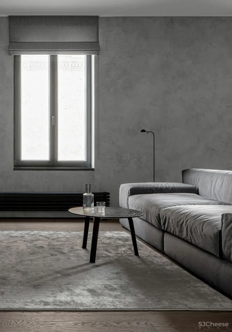 一间75平米的水泥灰公寓，利用色彩的装饰，拥有时髦与平衡感