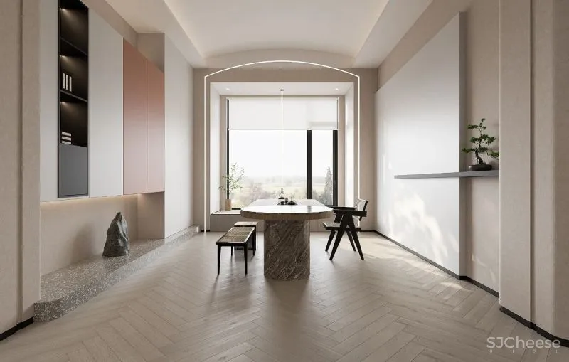 茧界设计:暖色调的油画美墅,尽显极简平衡之美!