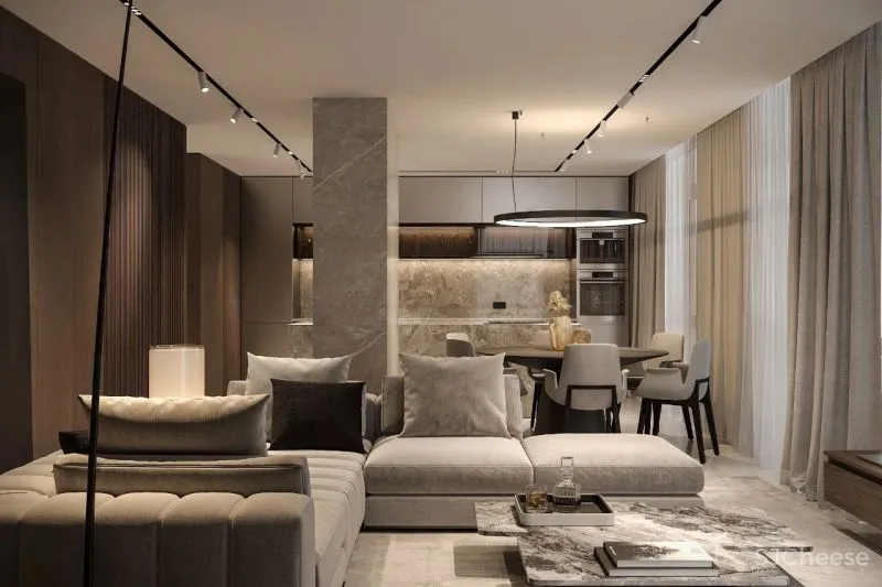 156㎡深棕极简美学,轻奢的气质体现