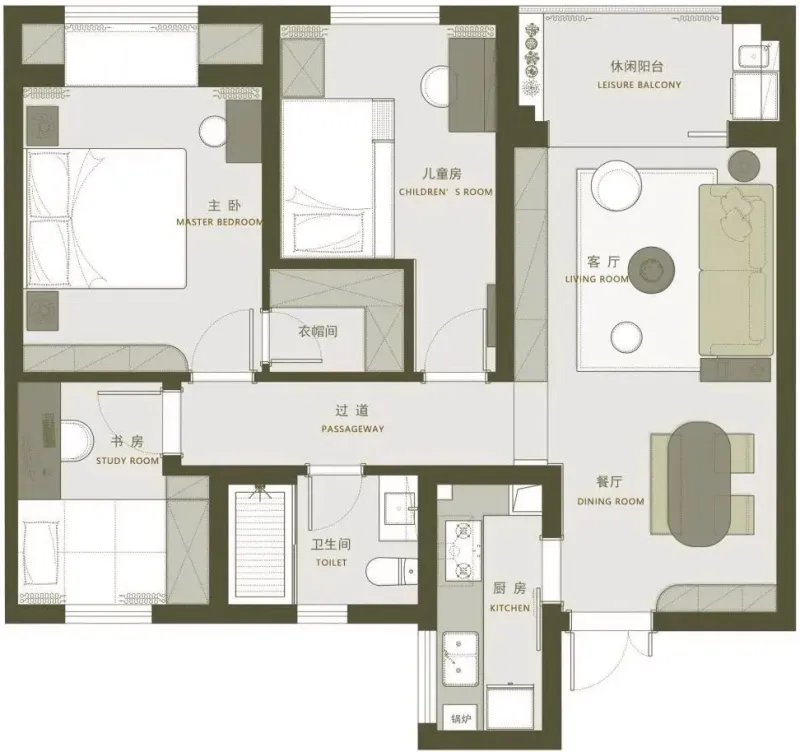 90㎡复古混搭浪漫精致室内设计