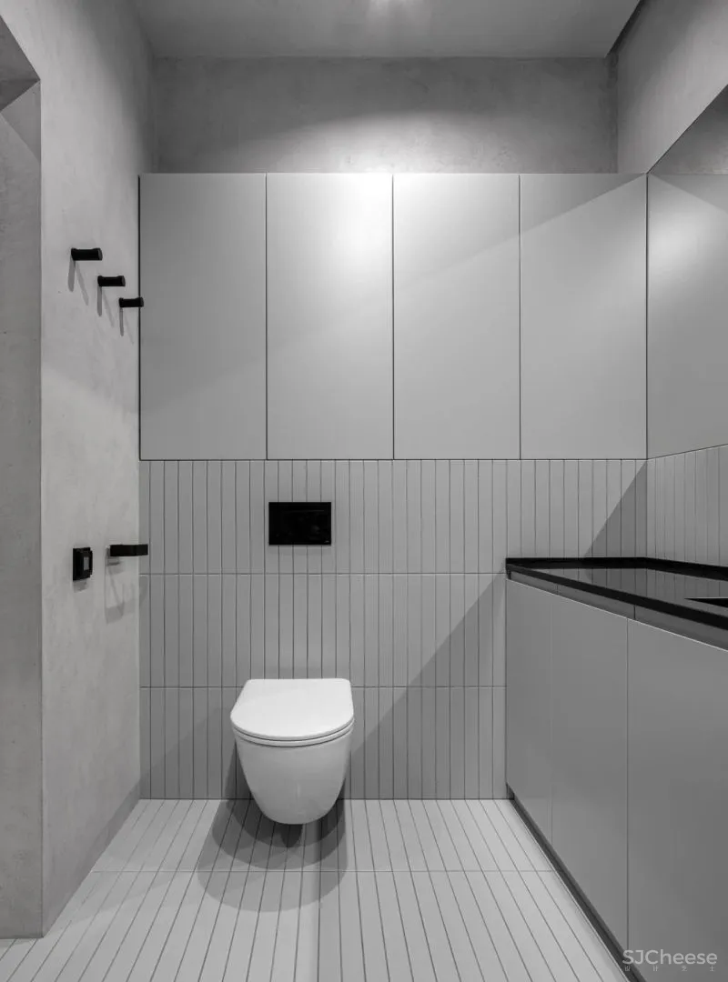 一间75平米的水泥灰公寓，利用色彩的装饰，拥有时髦与平衡感