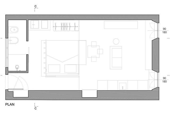 36㎡ 一室一厅,功能区隔而不断,更显通透空间感
