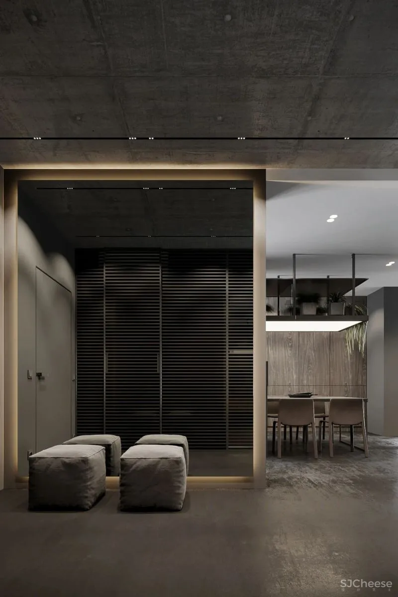 高级灰复式公寓,混凝土这么用简单又大气