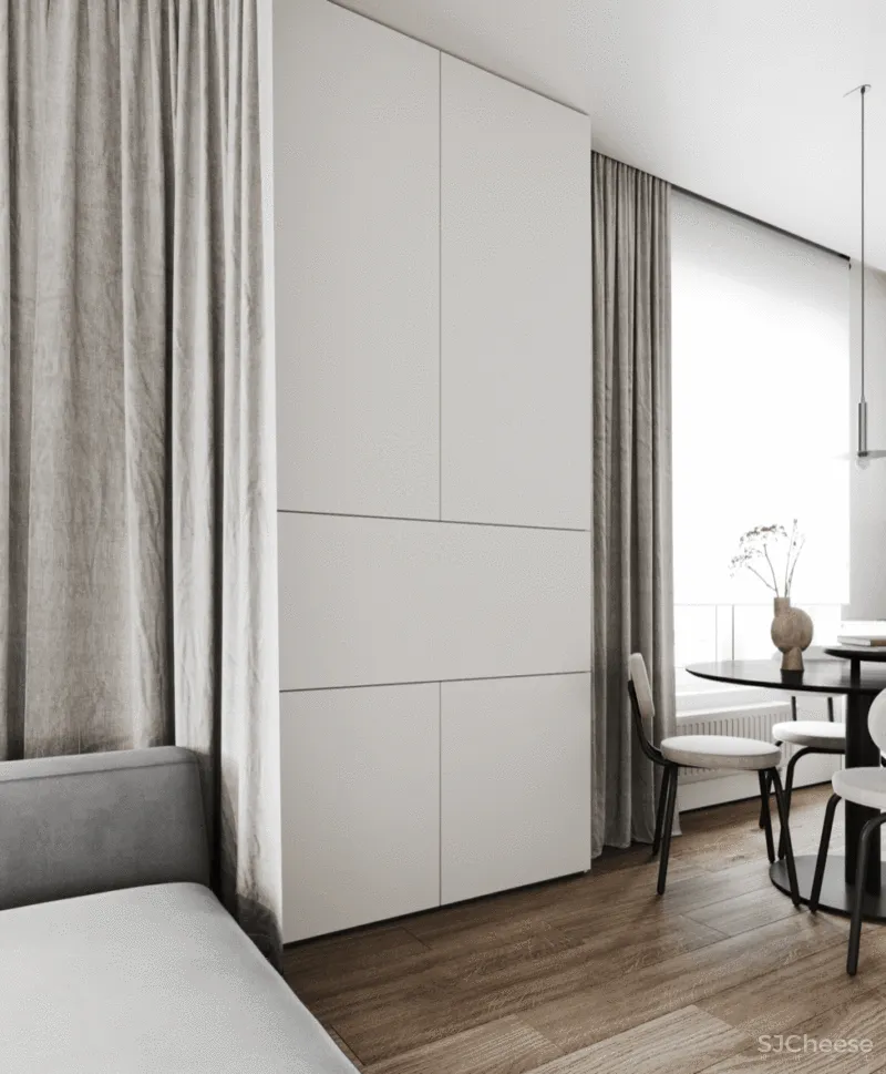 40㎡ 小公寓，客厅加个帘子做隔墙，一房能变两房用