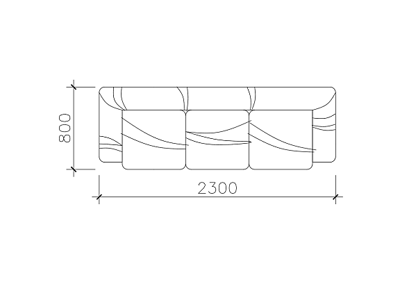 三人座沙发圆形扶手CAD图块