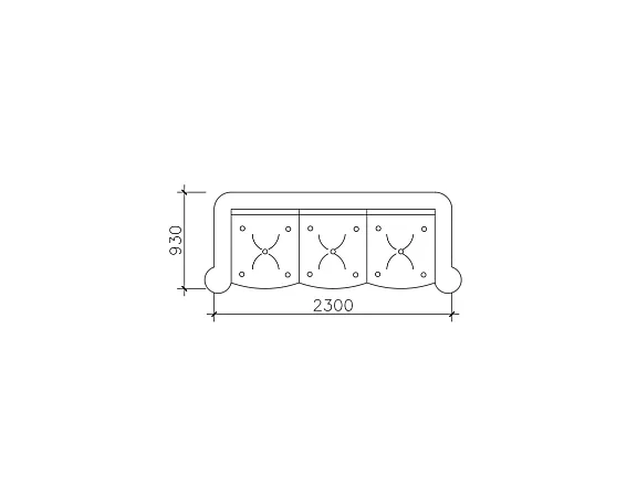 三人座沙发波浪形沙发边CAD图块