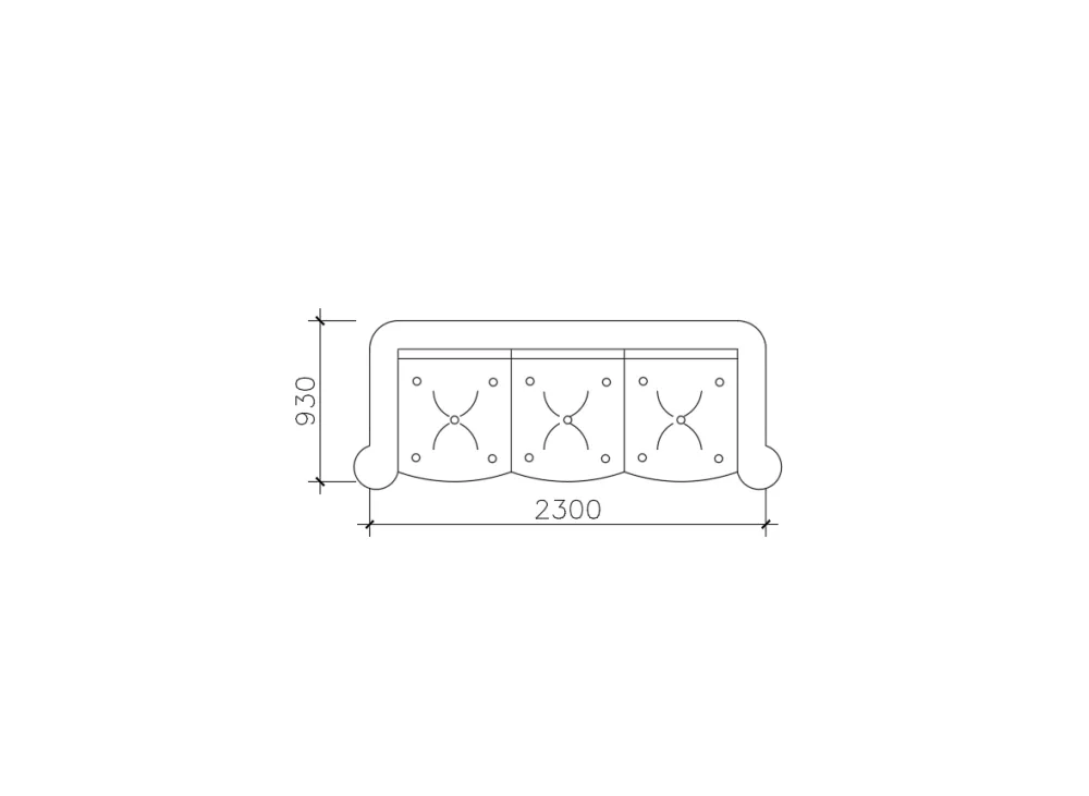 三人座沙发波浪形沙发边CAD图块