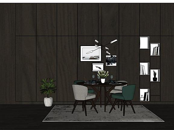 轻奢简约餐厅组合场景SU模型SketchUp草图大师