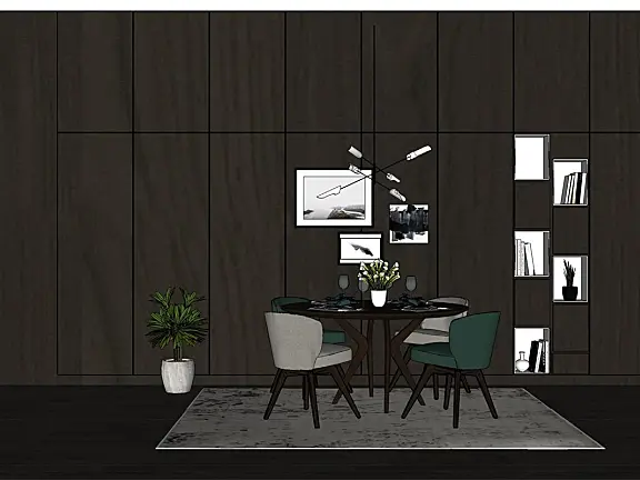 轻奢简约餐厅组合场景SU模型SketchUp草图大师