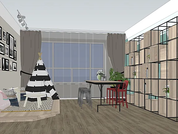 三室一厅客厅儿童房厨房卫生间家装SU模型SketchUp草图大师