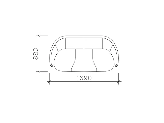 三人座沙发弧形靠背CAD图块
