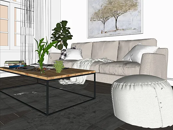 简约现代风格开放式厨房餐厅客厅SU模型SketchUp草图大师