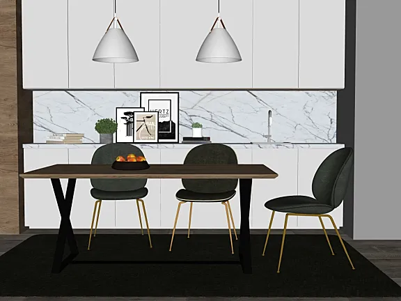 简约现代淡雅风格餐厅SU模型SketchUp草图大师