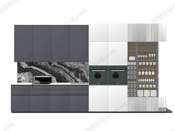 不会设计橱柜？看完这100个住宅餐厅餐饮空间橱柜餐边柜SU模型-SKP丨889M