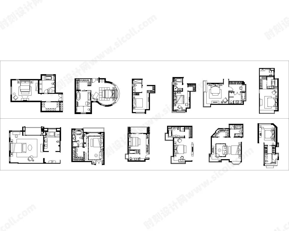 国内名师100套主卧平面布局格局CAD套图-方案图库丨DWG格式丨7.77MM