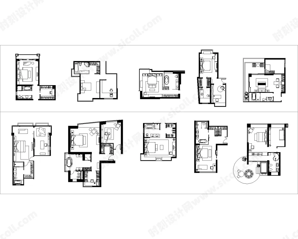 国内名师100套主卧平面布局格局CAD套图-方案图库丨DWG格式丨7.77MM