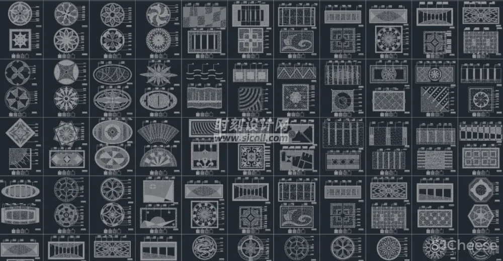 CAD地面铺装拼花合集丨各类大理石材地砖拼花波打线线条......丨DWG格式丨1.1G