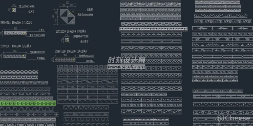 CAD地面铺装拼花合集丨各类大理石材地砖拼花波打线线条......丨DWG格式丨1.1G