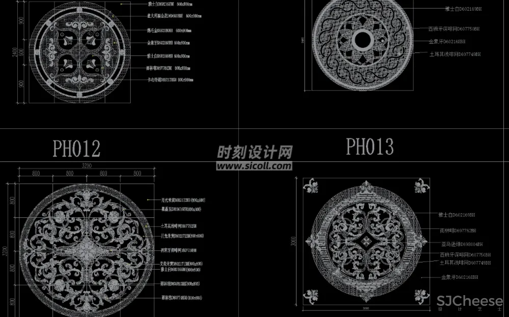 CAD地面铺装拼花合集丨各类大理石材地砖拼花波打线线条......丨DWG格式丨1.1G