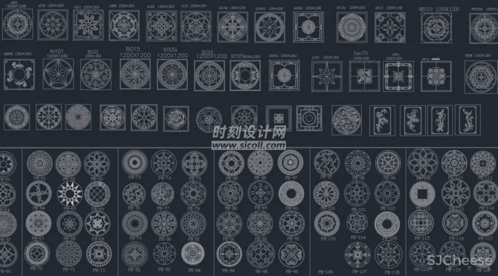 CAD地面铺装拼花合集丨各类大理石材地砖拼花波打线线条......丨DWG格式丨1.1G