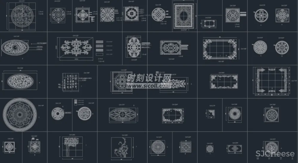 CAD地面铺装拼花合集丨各类大理石材地砖拼花波打线线条......丨DWG格式丨1.1G