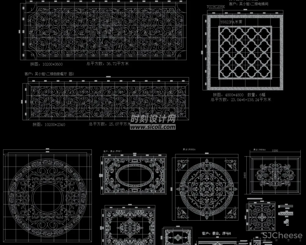 CAD地面铺装拼花合集丨各类大理石材地砖拼花波打线线条......丨DWG格式丨1.1G