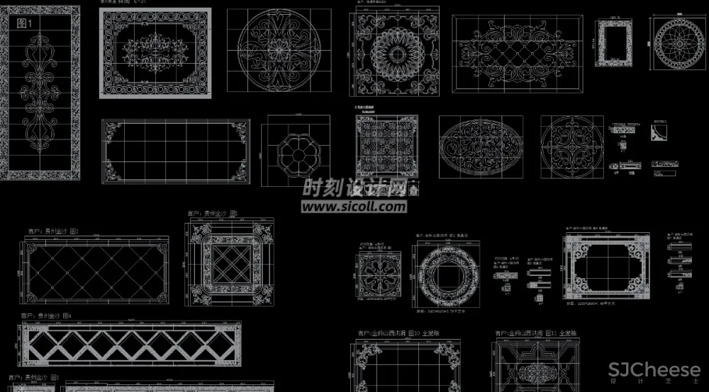 CAD地面铺装拼花合集丨各类大理石材地砖拼花波打线线条......丨DWG格式丨1.1G