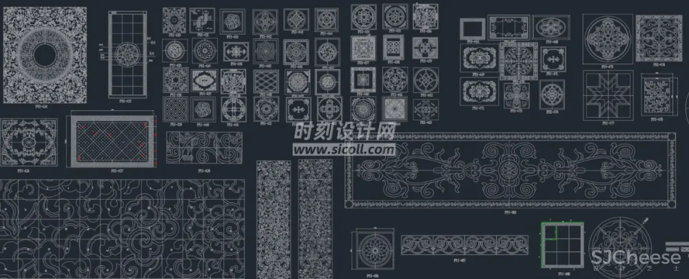 CAD地面铺装拼花合集丨各类大理石材地砖拼花波打线线条......丨DWG格式丨1.1G