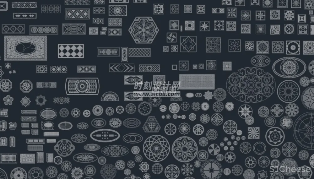 CAD地面铺装拼花合集丨各类大理石材地砖拼花波打线线条......丨DWG格式丨1.1G