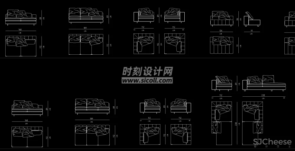 国外精选CAD平立面图库丨沙发+床具+椅具+桌柜+茶几CAD家具图块丨68M