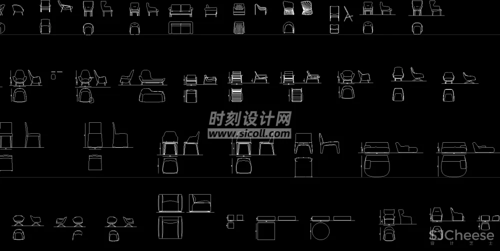 国外精选CAD平立面图库丨沙发+床具+椅具+桌柜+茶几CAD家具图块丨68M