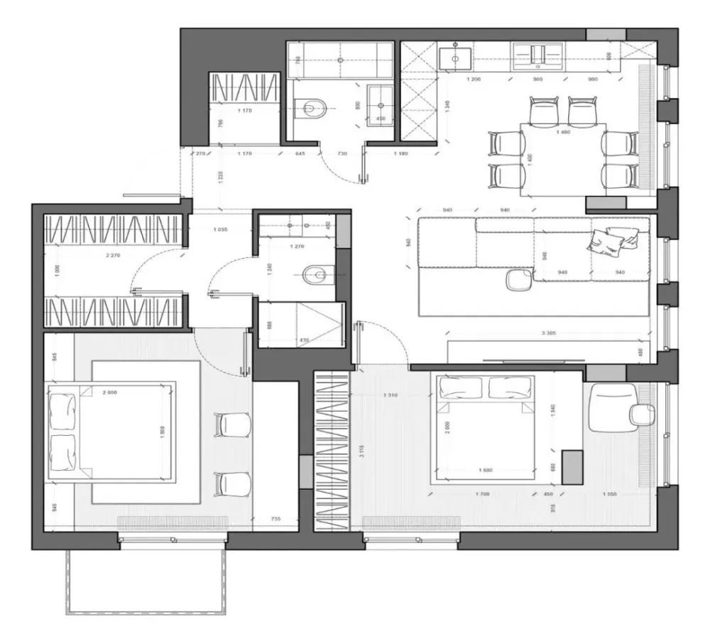 平面方案合集-家装公寓二居室平面方案布局图合集(790张)JPG丨 220M