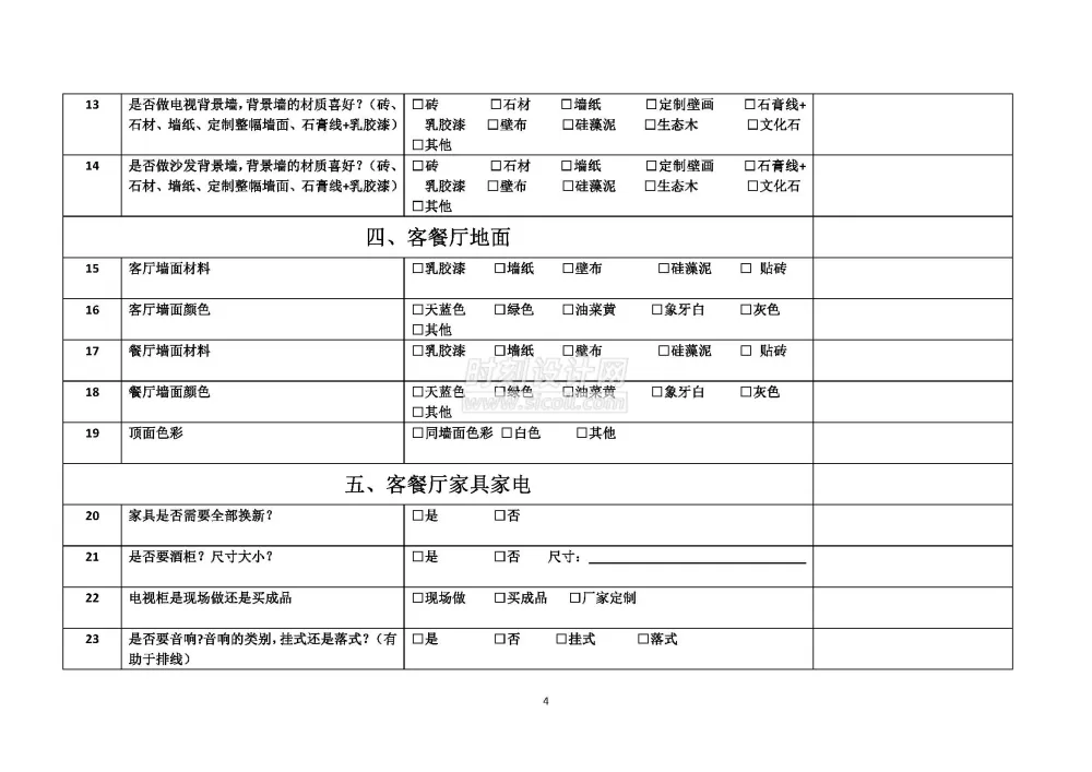 客户生活习惯设计需求调查表附方案确认单丨装修客户需求表丨共2个docx格式丨90K