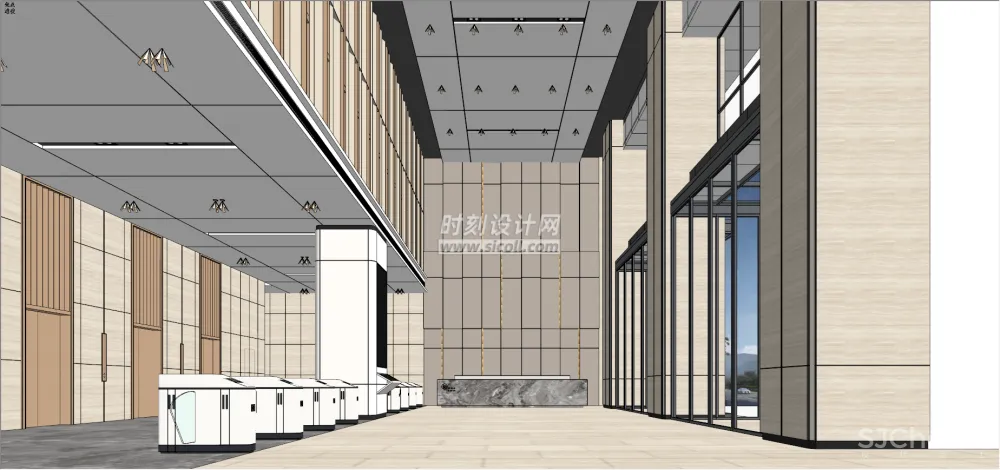 办公接待前台SU模型合集-写字楼总部大厦大堂大厅丨20套SKP格式丨2.88G