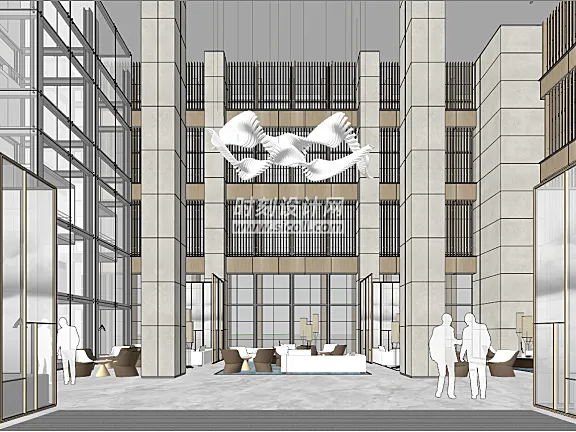 办公接待前台SU模型合集-写字楼总部大厦大堂大厅丨20套SKP格式丨2.88G