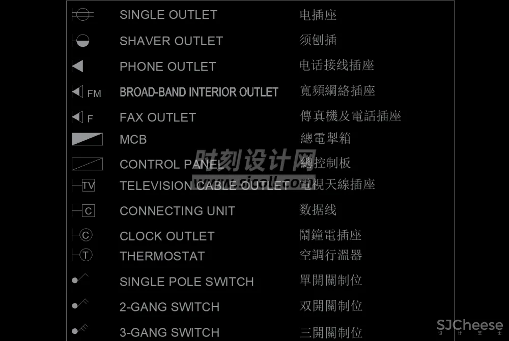 电气插座、灯具、开关、天花、符号、机电标识平立面图例图标CAD合集丨18.9M