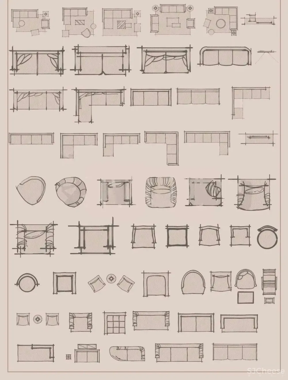 室内设计SketchBook方案手绘笔刷合集-家具平立面材质肌理笔刷丨1768款丨3GB
