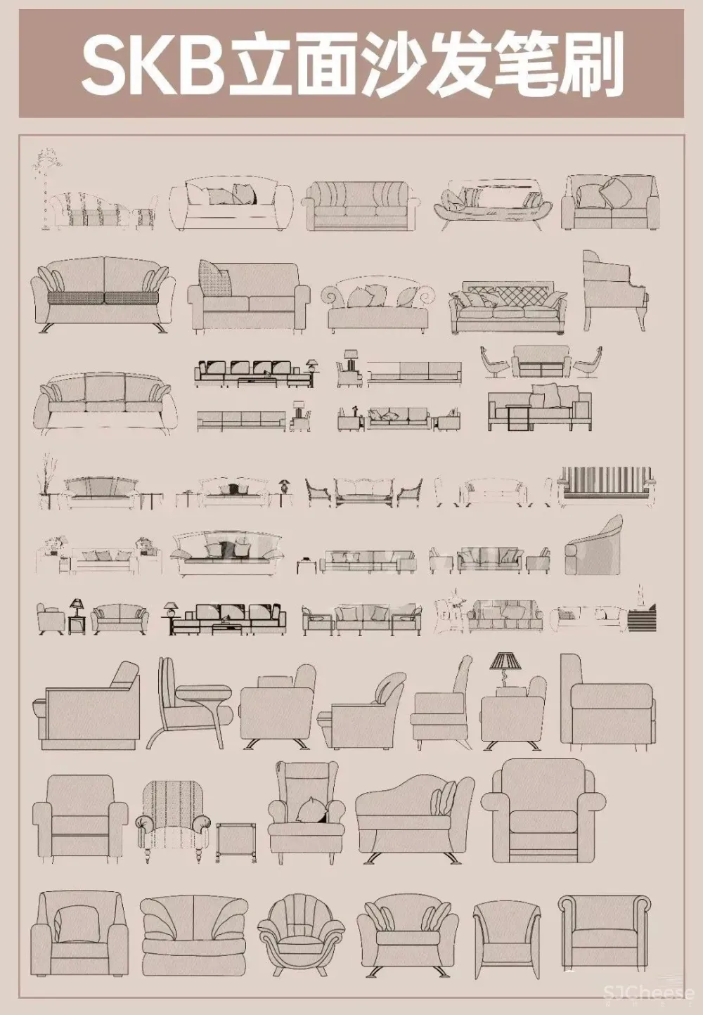 室内设计SketchBook方案手绘笔刷合集-家具平立面材质肌理笔刷丨1768款丨3GB