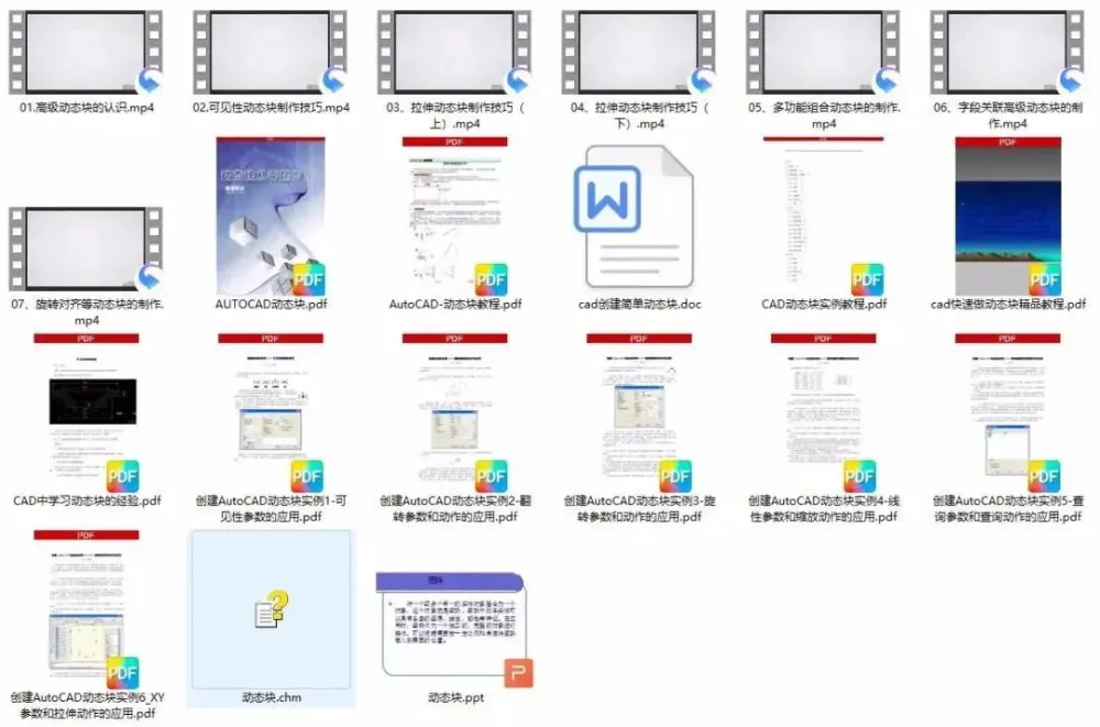 CAD动态图库专辑+动态图库制作教程丨DWG+MP4丨1.9G