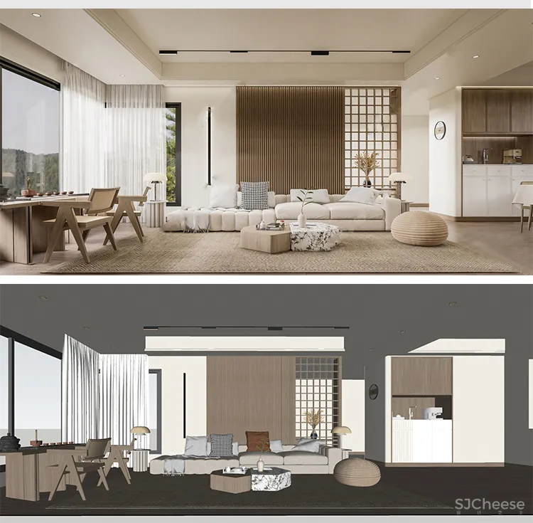 110套网红奶油风SU家装草图模型,客餐厅/厨房/卫生间/卧室/书房丨SKP格式丨20G