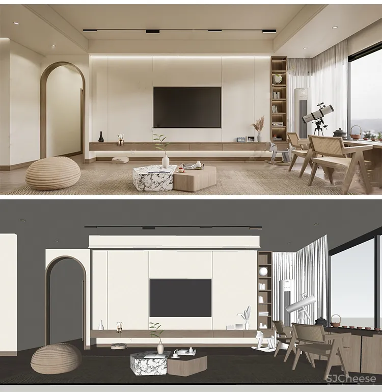 110套网红奶油风SU家装草图模型,客餐厅/厨房/卫生间/卧室/书房丨SKP格式丨20G