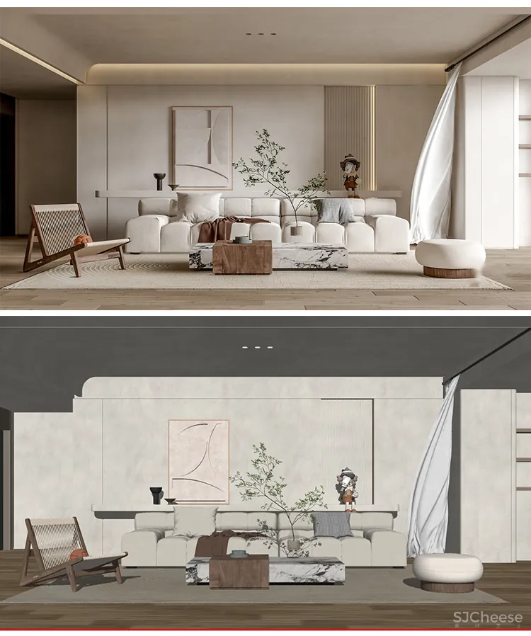 110套网红奶油风SU家装草图模型,客餐厅/厨房/卫生间/卧室/书房丨SKP格式丨20G