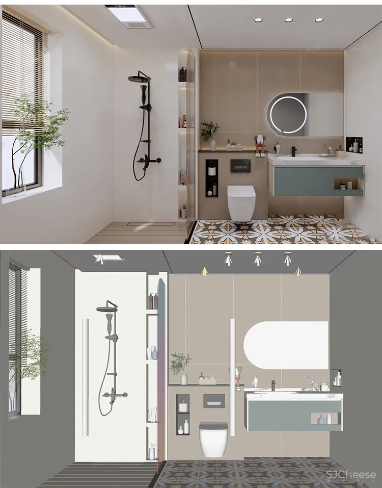 110套网红奶油风SU家装草图模型,客餐厅/厨房/卫生间/卧室/书房丨SKP格式丨20G